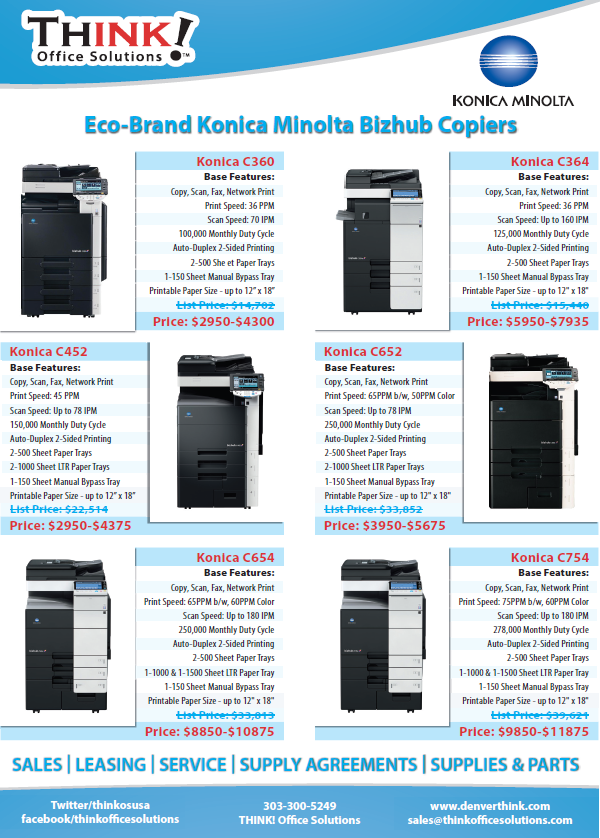 THINK! Office Solutions Denver Copier Konica minolta Bizhub Sales Service Leasing Color MFP